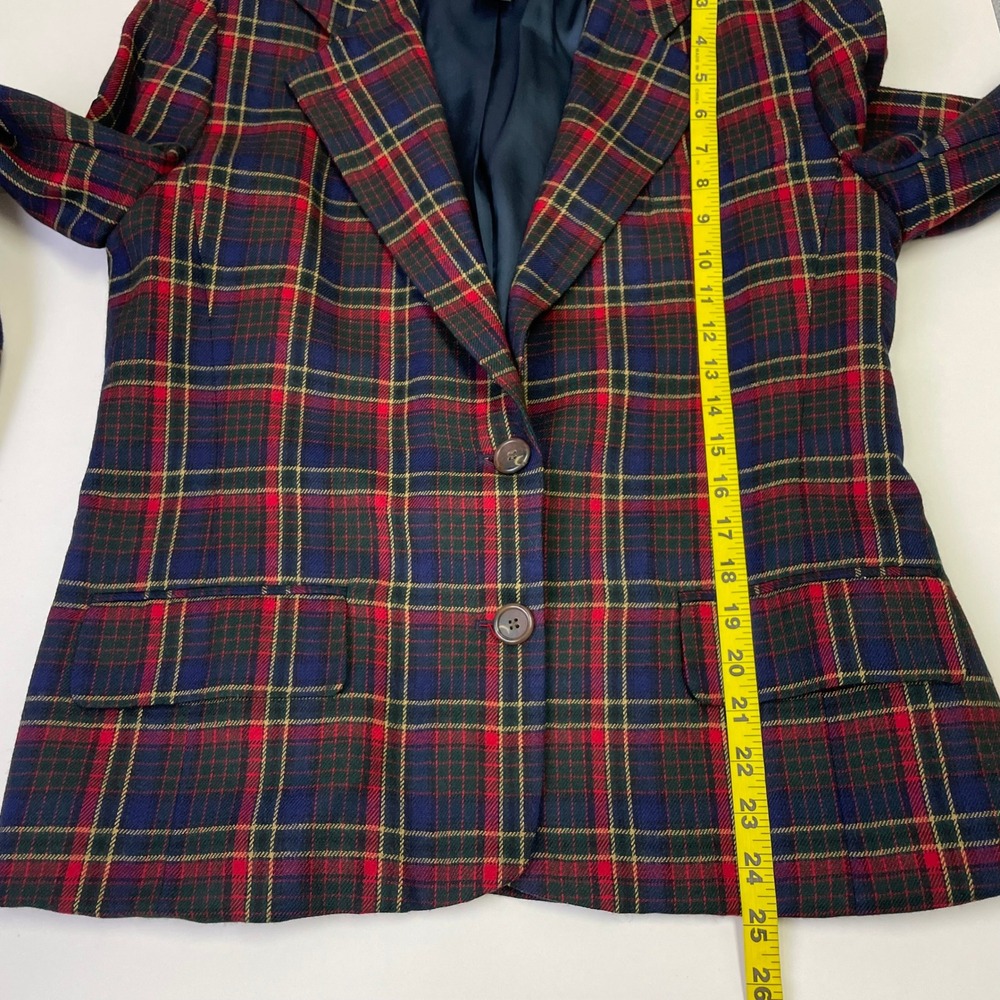 Lauren Ralph Lauren Plaid Worsted Wool Blazer Navy Red Green Size 12 Made in USA - Picture 15 of 16